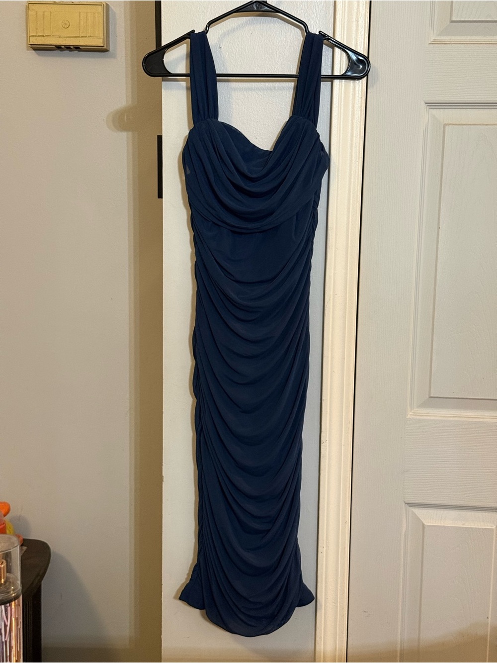 NWT Pretty Garden Classic Navy Ruched Sheath Dress Sz L